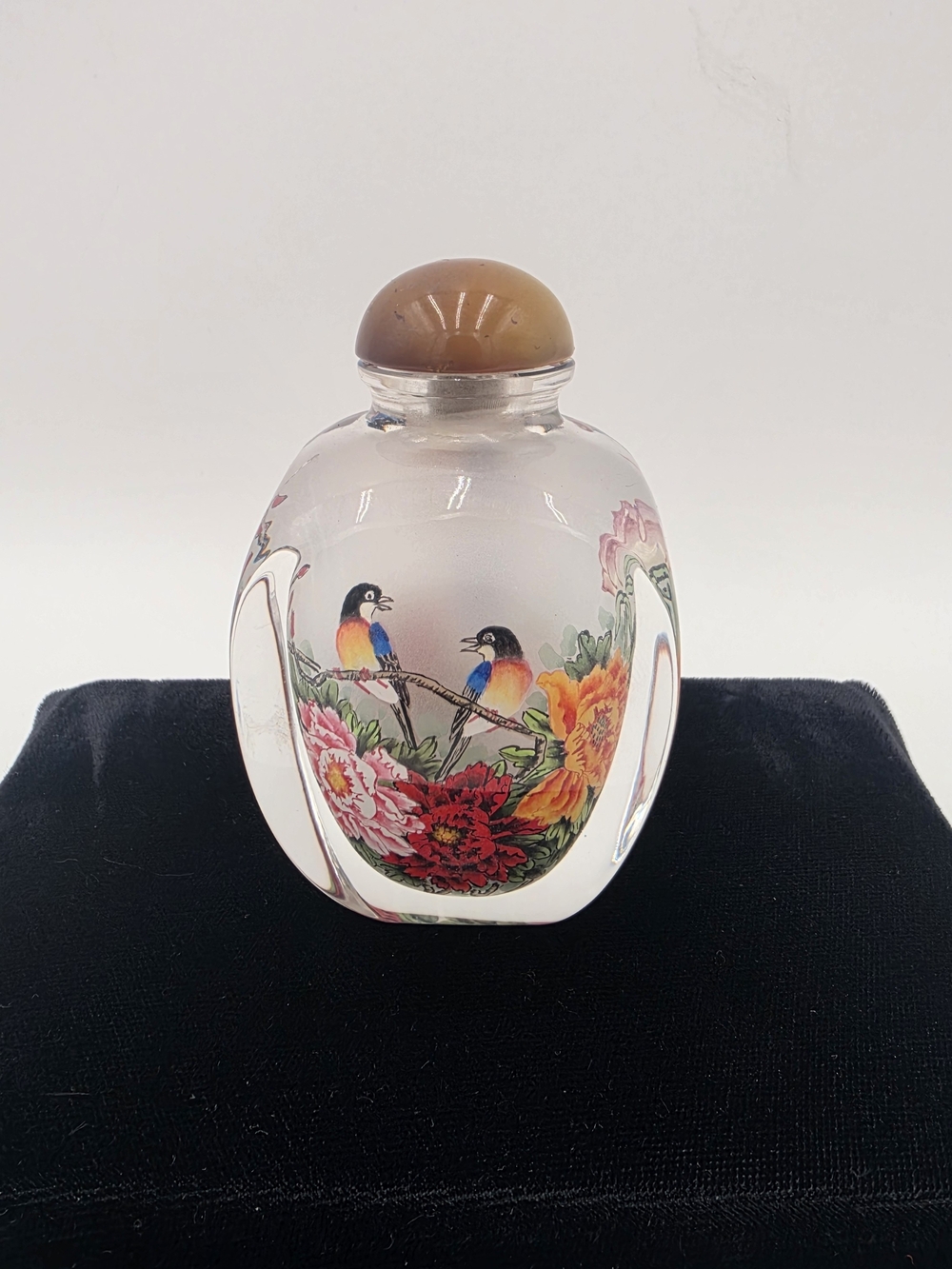 Hand‑Painted Glass Snuff Bottle – 3"